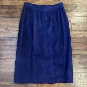 Vintage Danier‎ blue Suede Midi Skirt 12 High Waist Minimalist Leather Pencil